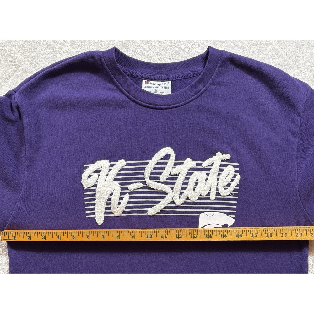 Champion K-State Womens Sweatshirt Size Large Purple White Embossed Letters 1492 - Picture 6 of 8